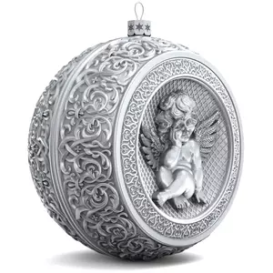 Set of 2 silver Christmas tree balls "Angel and Our Lady of Vladimir"